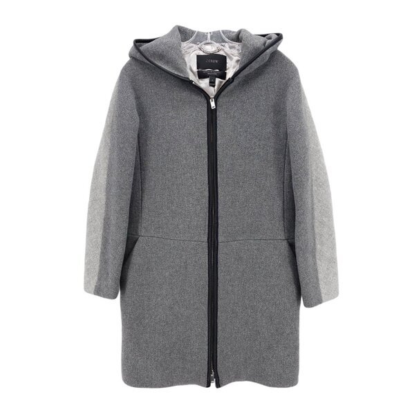 J.CREW Gray Two Tone Hooded Coat Stadium Cloth Nello Gori Wool Blend EUC Size 0 - Picture 1 of 9